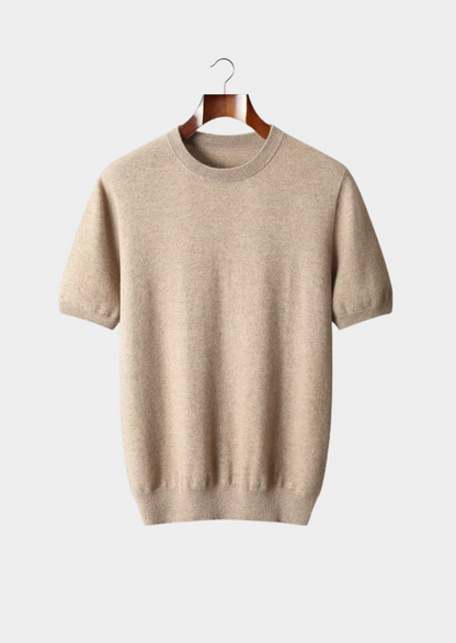 Premium Cashmere Classic Crewneck T-Shirt - Light Beige | Arventti