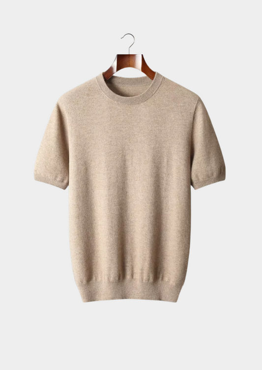 Premium Cashmere Classic Crewneck T-Shirt - Light Beige | Arventti