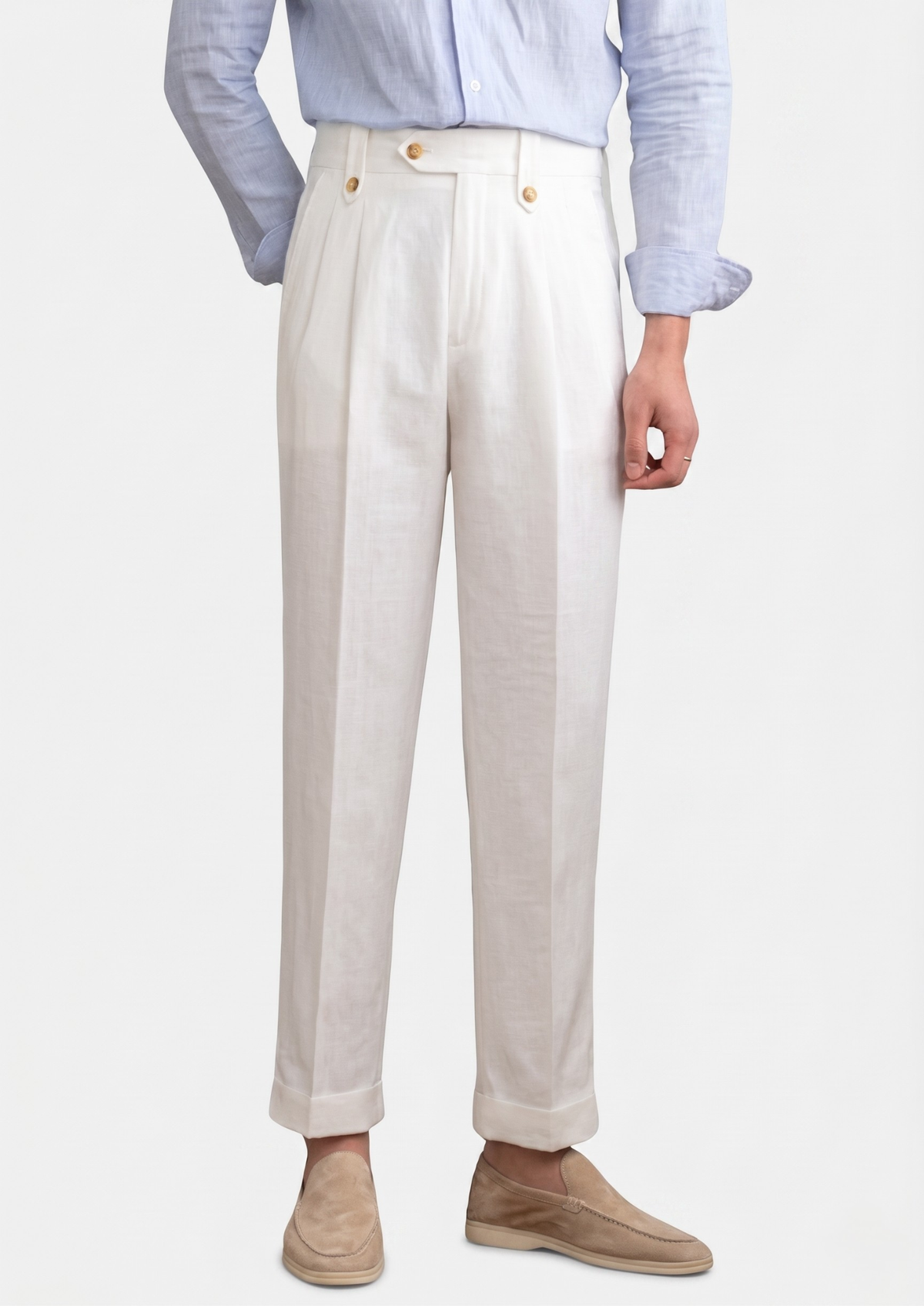 Cagliari Pleated Coastal Trousers - White | Arventti