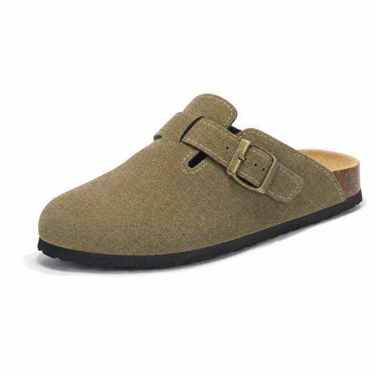 Arventti Suede Boston Clogs - Moss Green