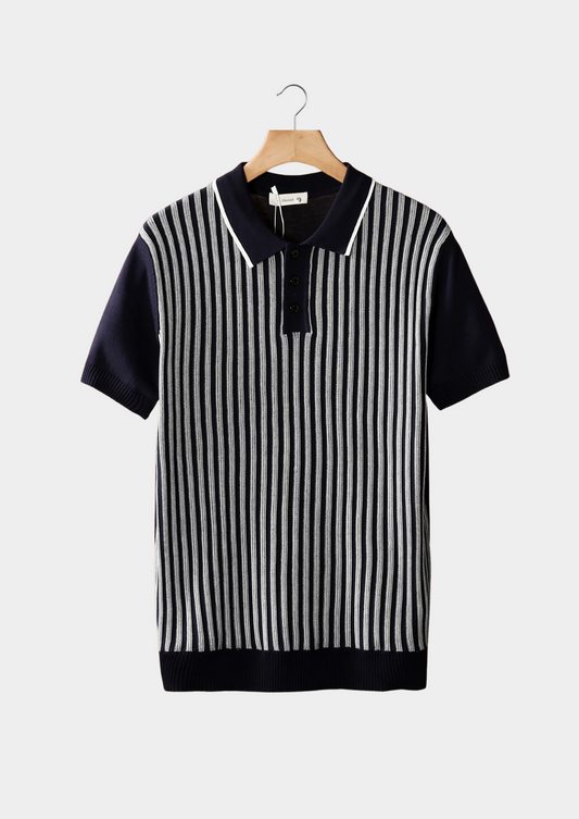 Navy Vertical Striped Polo | Arventti